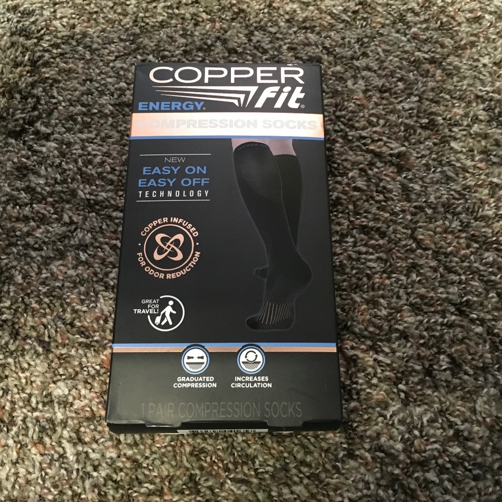 Copper Fit compression socks, size large/extra large, black.